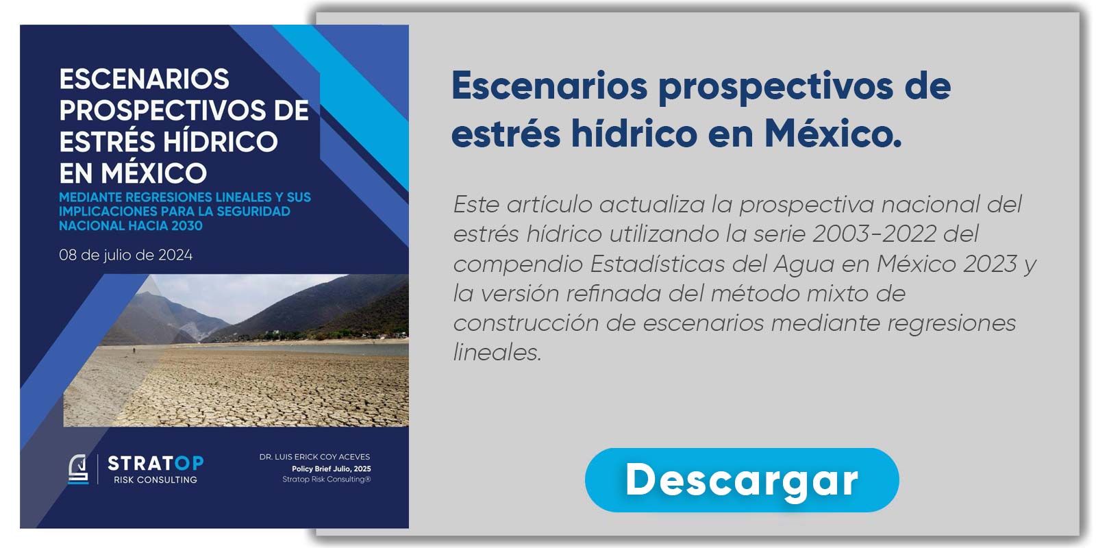 Escenarios prospectivos de estrés hídrico en México. Este artículo actualiza la prospectiva nacional del estrés hídrico utilizando la serie 2003-2022 del compendio Estadísticas del Agua en México 2023 y la versión refinada del método mixto de construcción de escenarios mediante regresiones lineales.